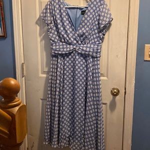 Pale blue polka dotted dress. Size 14.
